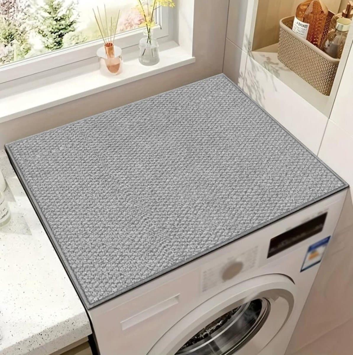 Wasmachine Beschermer - 60 x 60 cm - Wasmachine Droger Mat - Wasmachine Hoes - Afdekking Voor Wasmachine of Droger - Apparaten Beschermen - voor Wasmachine, Droger, Koelkast, Kleine Meubels - Grijs — afbeelding 1