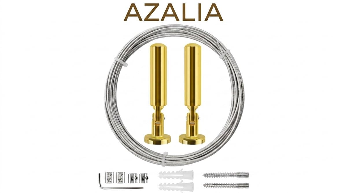 Azalia 5m Muurbevestiging Gordijnwalsdraadset, Hangende Draadgordijngordijnwalsdraad, voor Licht/Lampfoto's, Kunstprojecten Waslijn (Gouden) — afbeelding 1