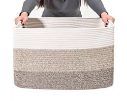 Wasmand groot formaat 55x43x30 cm - Gevlochten katoenen touw opbergmand - Storage basket voor dekens, babyspeelgoed en kleding - Past in badkamer, babykamer, slaapkamer en woonkamer