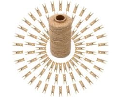 Houten wasknijpers set van 100 stuks, kleine knijpers voor foto's en knutselen met jute touw van 30 meter