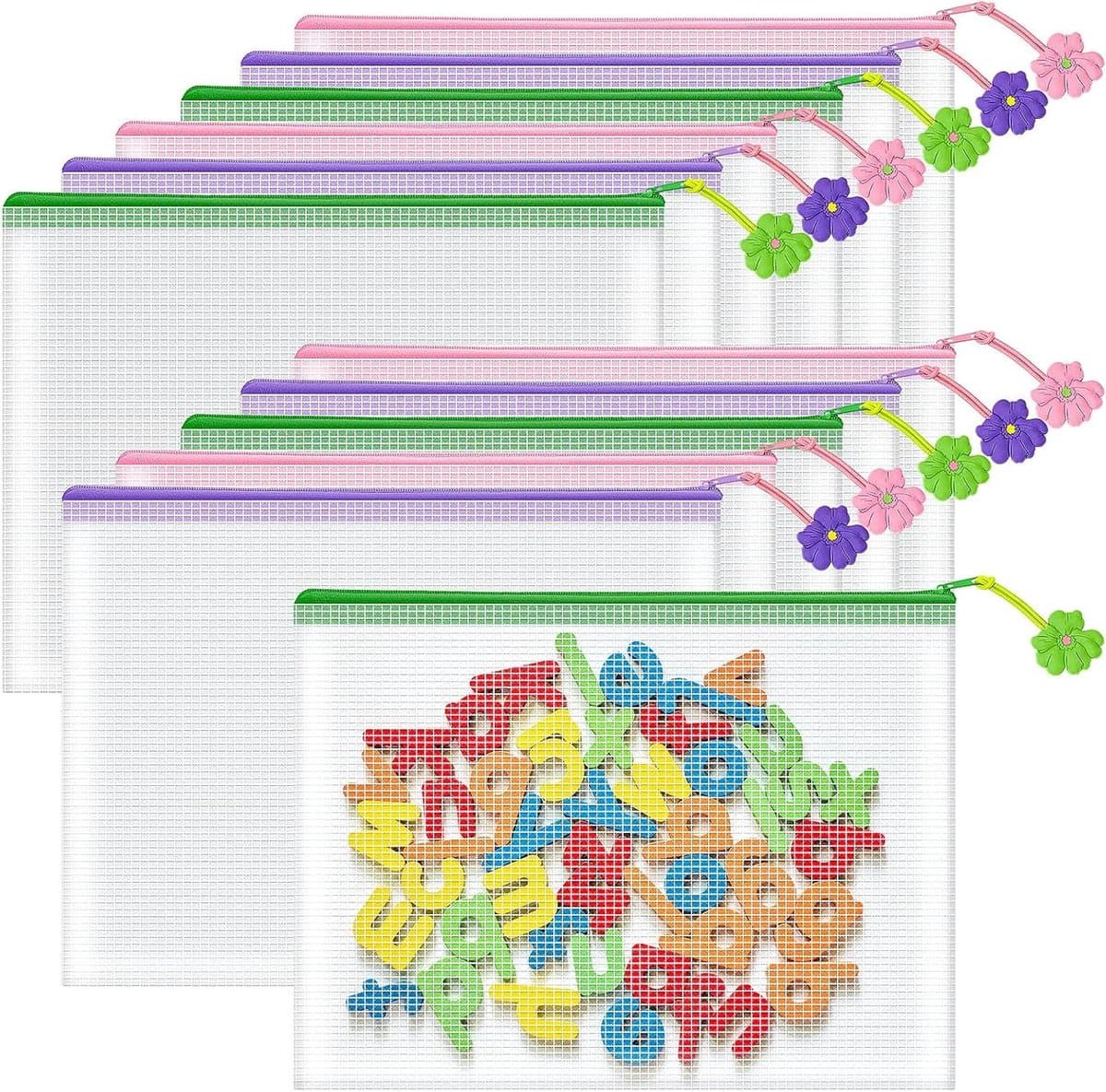 12 stuks netzakken met ritssluiting, plastic zakken met ritssluiting, 32 x 23,9 cm, A4 netzakken met ritssluiting, Okbioopy mesh-zakje - zakjes met ritssluiting — afbeelding 1