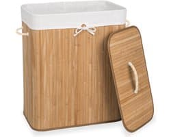tectake® Robuuste Bamboe Wasmand - Opvouwbaar Met Deksel En Uitneembare Waszak - Verschillende Modellen - (100L Naturel - Rechthoek)