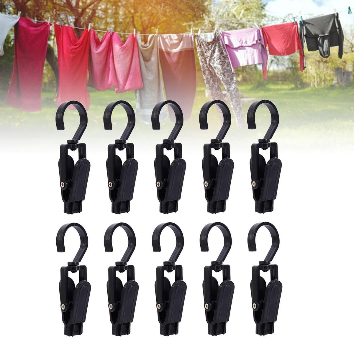 Byshayne- Wasknijpers 10 Stuks - Multifunctioneel Ontwerp - Draaibaar - Antislip - Klemkracht - Voor Kleding en Hoeden - Ophangclips — afbeelding 1