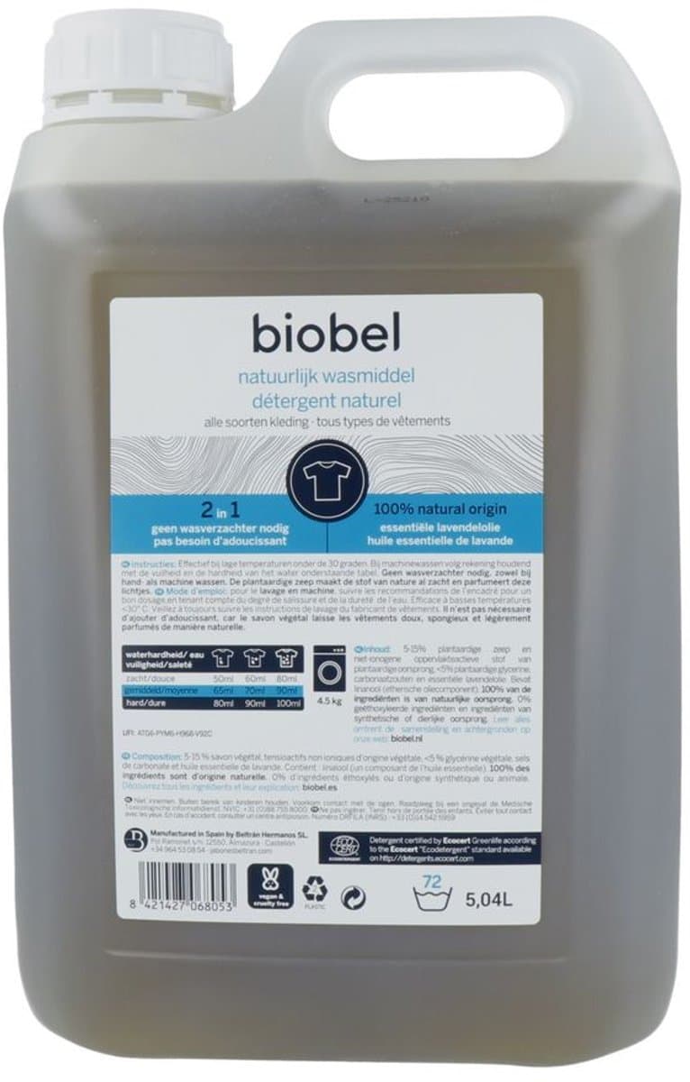 Biobel – Vloeibaar Wasmiddel – 5 L - 100% Natuurlijk – Biologisch afbreekbaar — afbeelding 1