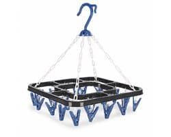 HEM Washanger Blauw met 18 Knijpers – Opvouwbaar Droogrek – Ondergoedhanger – Sokhanger – Camping Wasrek – 24x31 cm – Inclusief HEM Microvezeldoekje