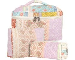 Set van 3 Bloemige Cosmetica Tassen voor Dames - Draagbare Waszakken voor Dagelijks Gebruik en Reizen, Elegant en Praktisch