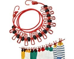 Reis Waslijn - Waslijnen Outdoor - Drogen Kleding - Winddicht Ontwerp - Tot 3.7 Meter - Rood