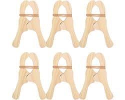 Houten Kledingclips - Wasspelden Set - Thuis Organiseren - Heavy Duty Ontwerp - 6 Stuks - Natuurlijk Hout