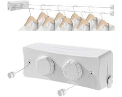 Uittrekbare Waslijn - Dubbele Lijn - Kleding Drogen - Roestvrij Staal - 2 x 51 m - Wit