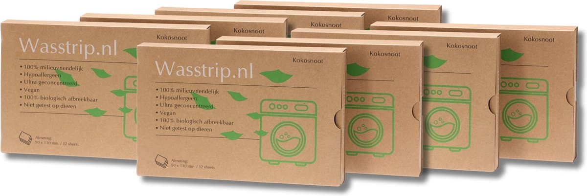 Wasstrips 256 Wasbeurten Kokosnoot Megaverpakking – Wasmiddeldoekjes – Wasvellen – Wasdoekjes – Detergent Sheets – Laundry Strips — afbeelding 1