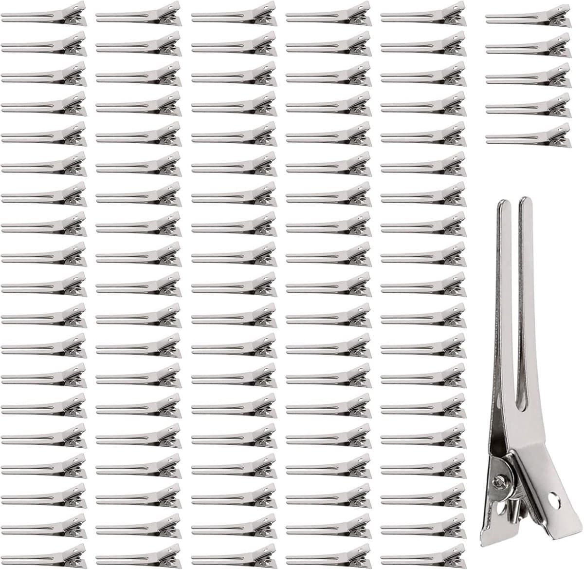 100 Stuks Zilveren Metalen Krokodillenklemmen voor Haar - Stevige Haarspeld Clips voor Kappers en Thuisgebruik — afbeelding 1