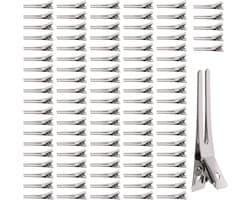 100 Stuks Zilveren Metalen Krokodillenklemmen voor Haar - Stevige Haarspeld Clips voor Kappers en Thuisgebruik