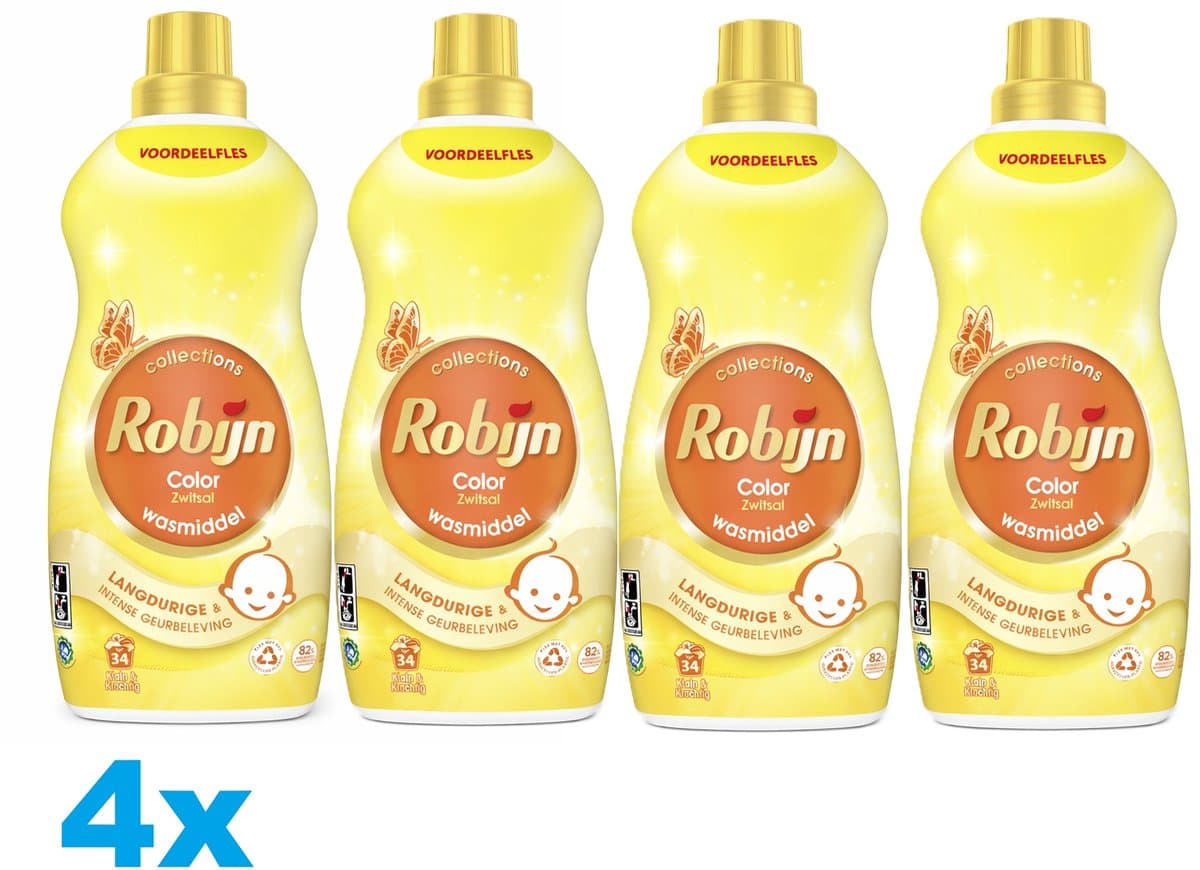Robijn Klein & Krachtig Collections 4 x Vloeibaar Wasmiddel Zwitsal Color - 4 x 34 wasbeurten - 4 x 1.19L - 4 Stuks — afbeelding 1