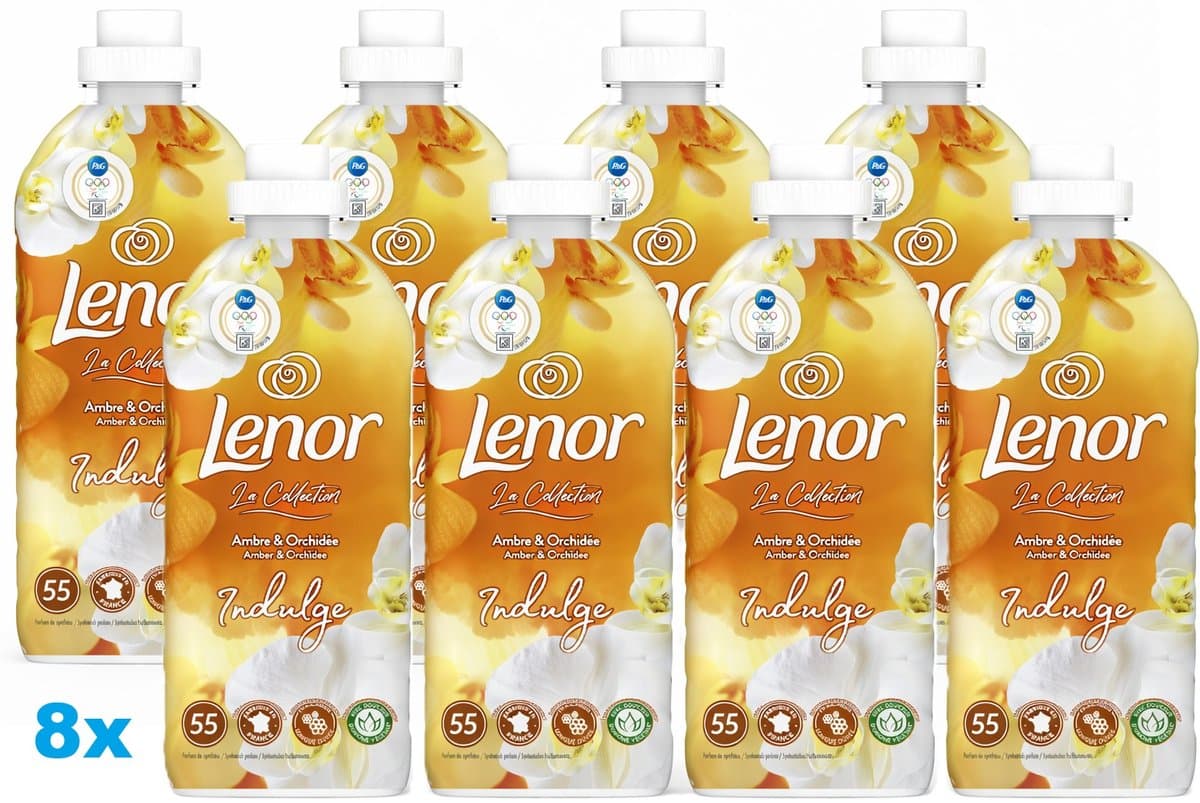 Lenor La Collection Indulge Amber & Orchidee – 8 x 1155 ml – 440 Wasbeurten – Wasverzachter Voordeelverpakking — afbeelding 1