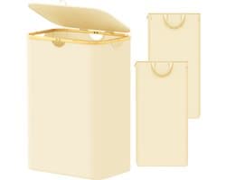 SpaceAid Dubbele Wasmand - 2 Vakken - Met Deksel & Afneembare Tassen - 160L - Bamboe Handvatten - Opvouwbaar - Beige