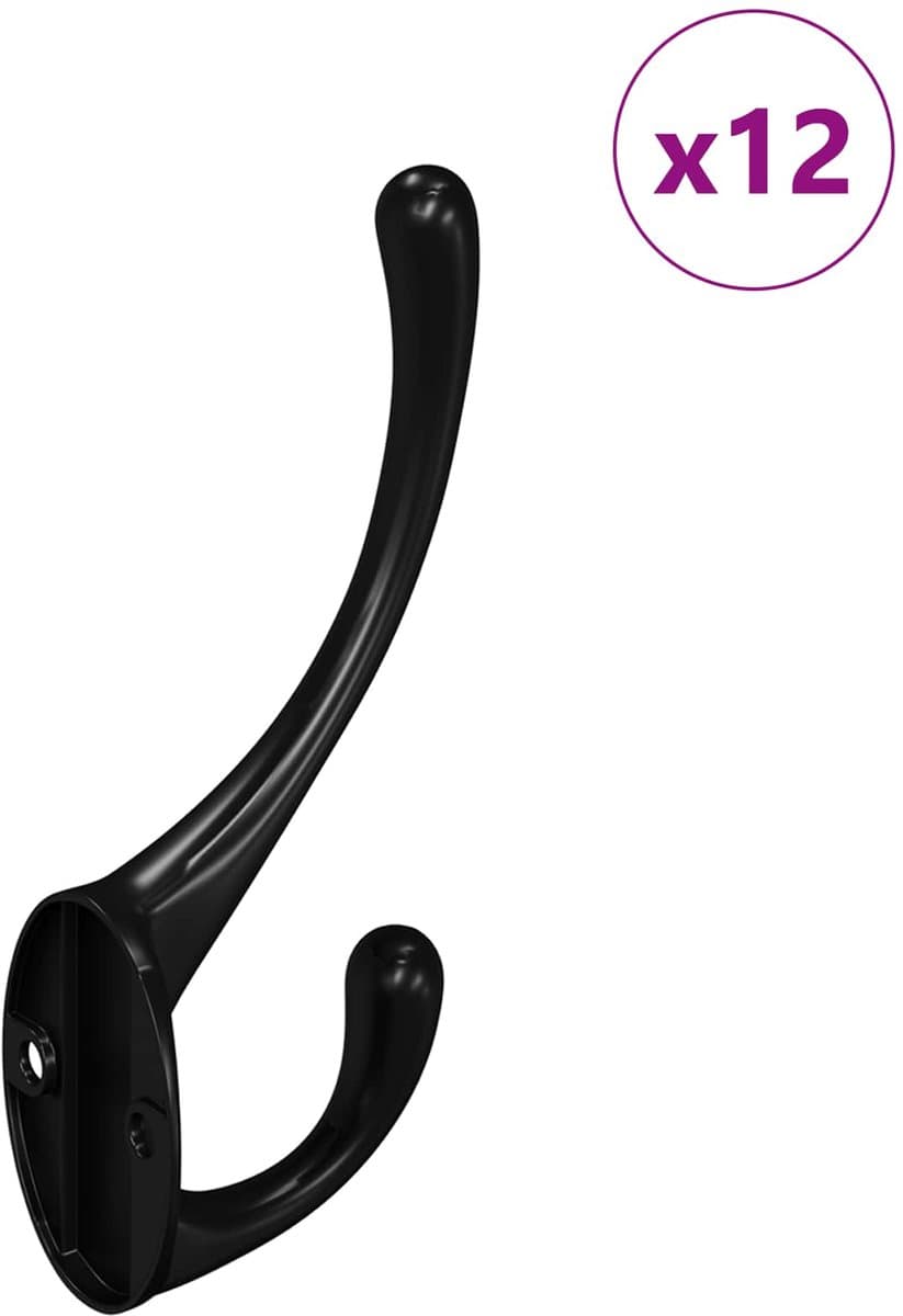 vidaXL - Kledinghaak - 12 - pcs - Zwart - 102 - x - 29 - x - 47mm - Zink - Legering — afbeelding 1