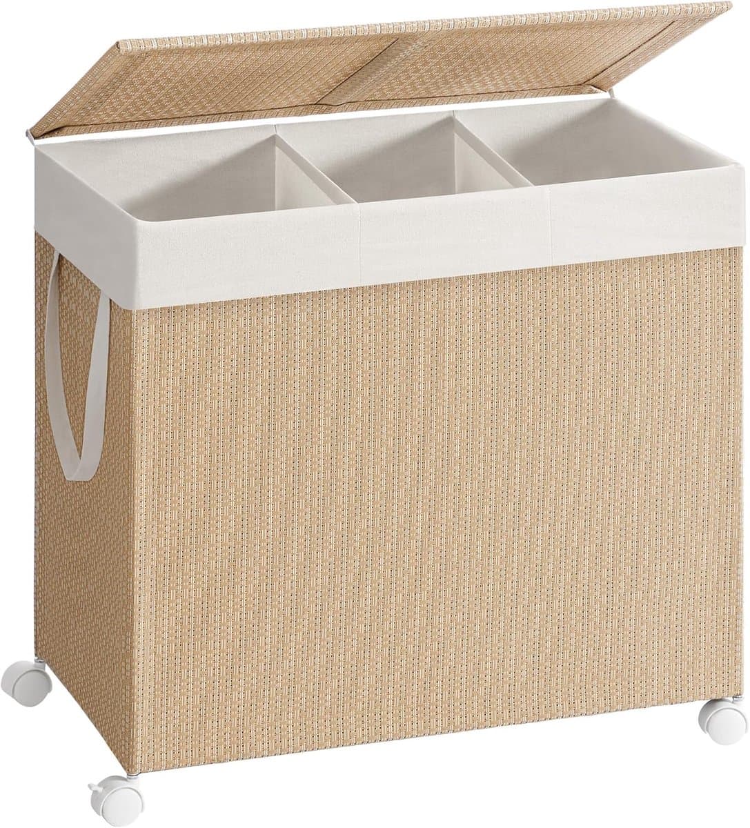Hoppa! Wasmand - Natuurlijk Beige - Mat Wit - Staal - Synthetische Stof - Polyester-Katoenen Stof - 66.5 x 37.5 x 65 cm (B x D x H) — afbeelding 1