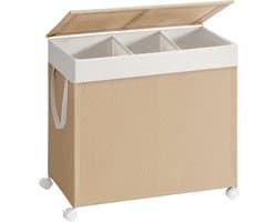 Hoppa! Wasmand - Natuurlijk Beige - Mat Wit - Staal - Synthetische Stof - Polyester-Katoenen Stof - 66.5 x 37.5 x 65 cm (B x D x H)