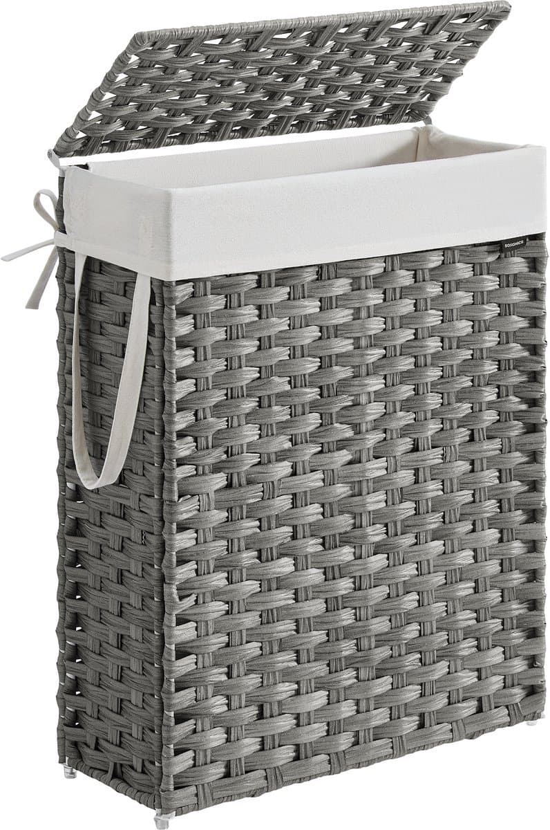 SONGMICS - Wasmand - Wasmand van Synthetisch Rattan - Met Deksel en Handgrepen - Opvouwbaar en Uitneembare Waszak — afbeelding 1