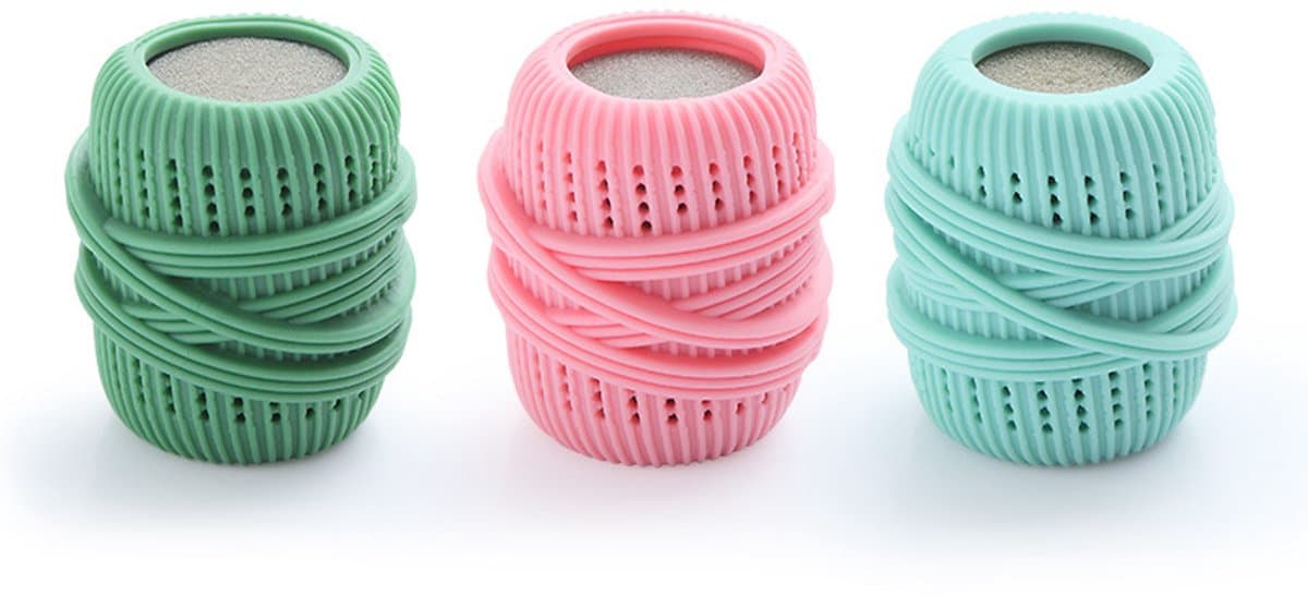 3-delige wasset: Wasballen, wasverzachterdispenser, herbruikbare wassponsballen, pluis- & haarvangers — Pluisopvangzakjes — afbeelding 1