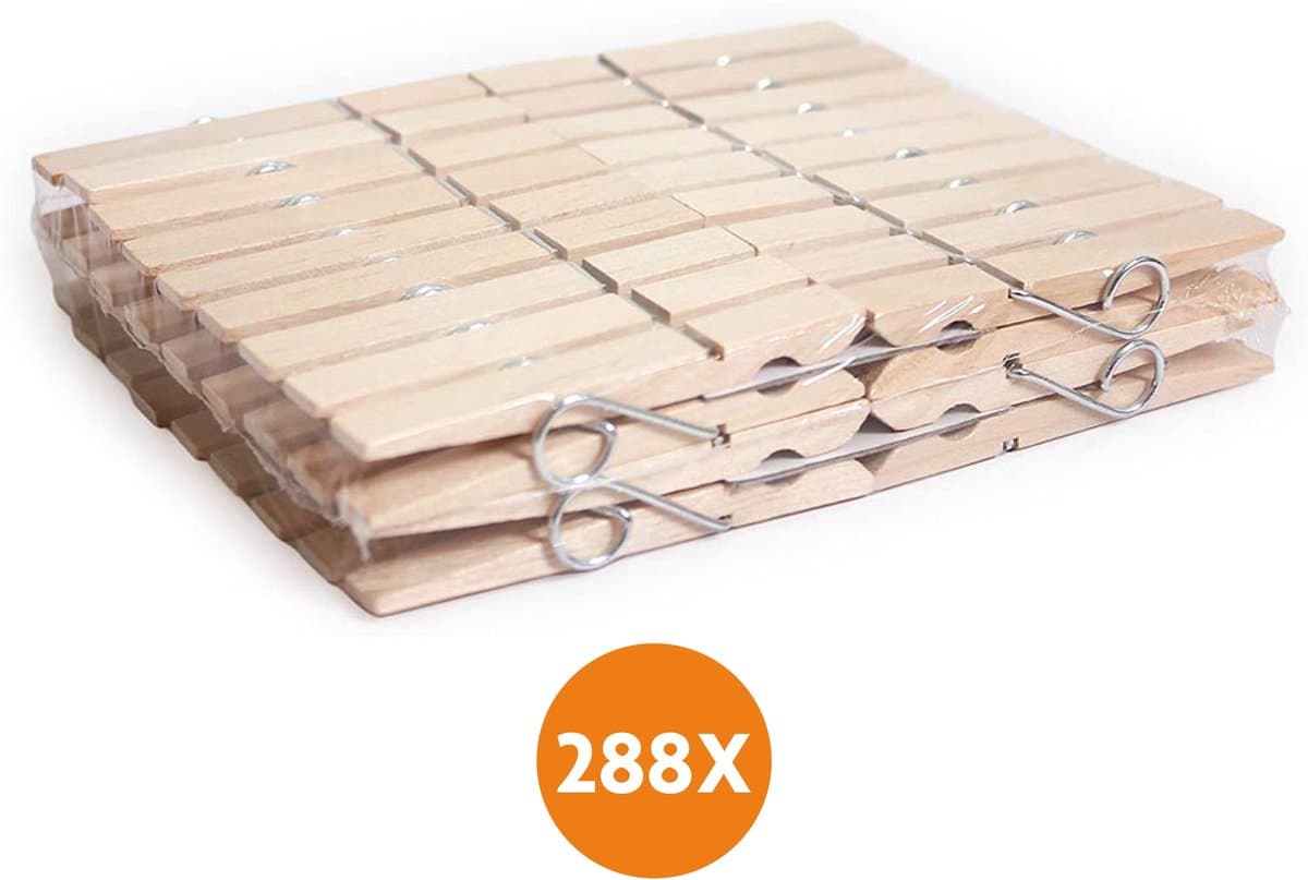 LaundrySpecialist 288x Houten Wasknijpers (84mm) - Wasknijpers - Wasknijpers hout - 288 stuks - Knijpers - Houten Knijpers — afbeelding 1