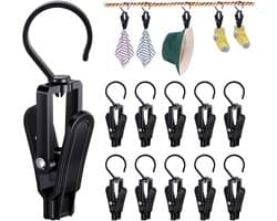 Wasknijpers met Haak - 20 Stuks - Laarzen Hanger - 360 Graden Draaibaar - Droogrek Knijpers - Wasknijpers - Handdoekklemmen - Binnen en Buiten - Kunststof - Anti Slip - Voor Handdoeken, Hoed, Jurken, Badhanddoek - Zwart