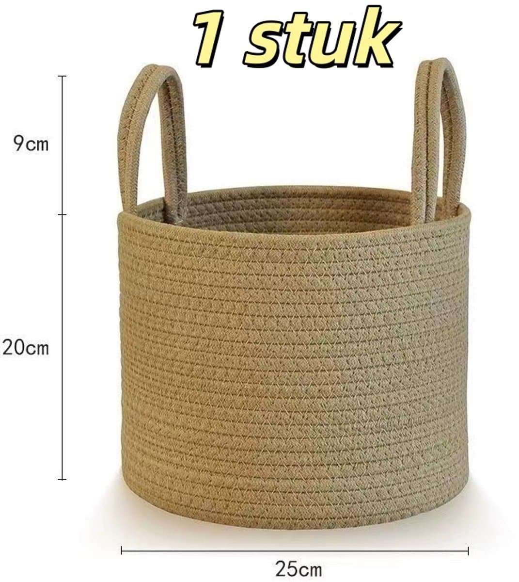 1 stuk - Jute wasmand - Natuurlijk touwgeweven - Opbergmand - Met handvat - Geschikt voor thuis, woonkamer, wasruimte, dekens, kleding - 25*20 cm - Khaki — afbeelding 1