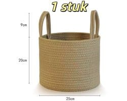 1 stuk - Jute wasmand - Natuurlijk touwgeweven - Opbergmand - Met handvat - Geschikt voor thuis, woonkamer, wasruimte, dekens, kleding - 25*20 cm - Khaki
