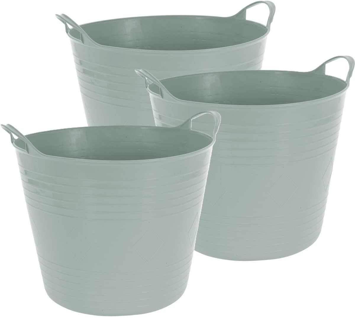 Excellent houseware flexibele wasmand - 3x - groen - 27 liter - kunststof - 42 x 40 x 35 cm — afbeelding 1