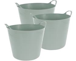 Excellent houseware flexibele wasmand - 3x - groen - 27 liter - kunststof - 42 x 40 x 35 cm