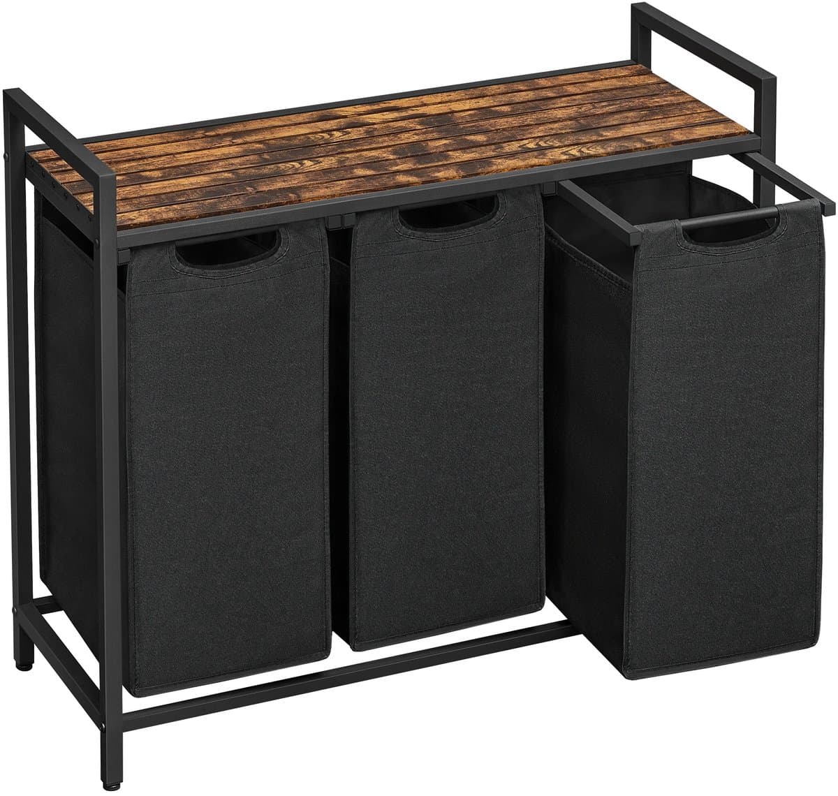 Archi Wasmand 3 vakken - Wasmanden - Waszakken - 114L - Uitschuifbaar - 92,5 x 33 x 72 cm - Vintage Bruin-Zwart — afbeelding 1