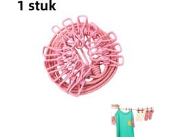 1 stuk - elastische wasknijper waslijn - reis draagbare waslijn met 12 clips - kledinghaak waslijn - roze