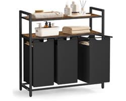 Wasmand 3 Vakken - Badkamerkast - 2 Planken - Opberger - 120L - Afneembare Waszakken - 92,5×33×92 CM - Kantelbeveiliging - Wasmand