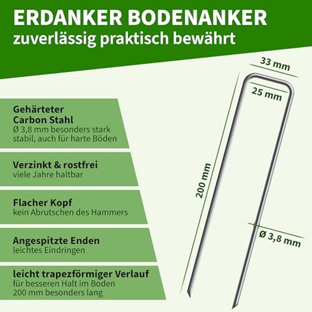 50 Grondankers 200 x 25 x Ø 3,8 mm - Verzinkt en Gehard Koolstofstaal voor Tuin en Camping — afbeelding 1