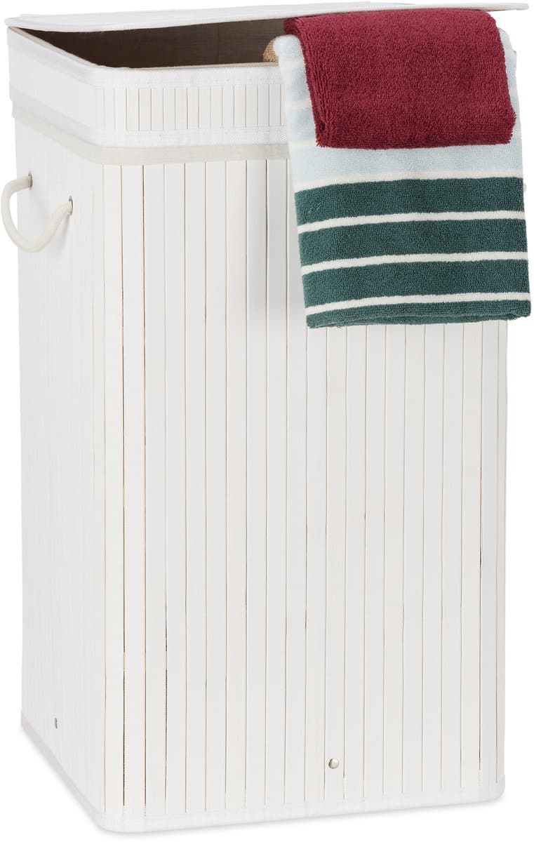 2x wasmand bamboe - wasbox opvouwbaar - 70L - vierkant - 63x36x36 cm - wit — afbeelding 1
