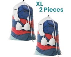 NORDIX Waszak Groot XL - 60x90CM - Waszakken - 2 Stuks - Laundry Bag - Wasnet - Waszakje - Treksysteem - Trekbandsluiting - Polyester - Schoenenzak - WHITE