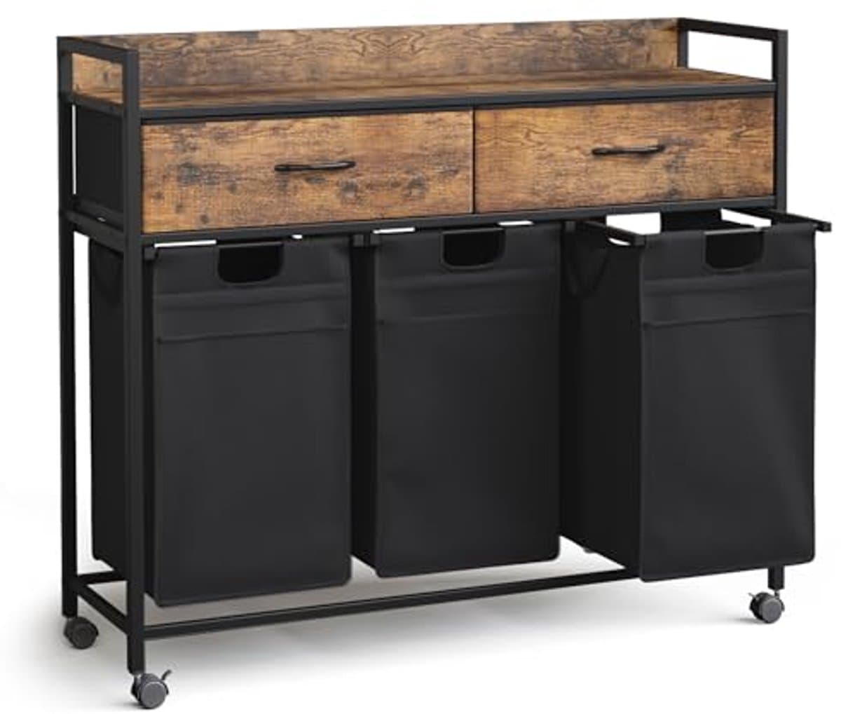 Wasmand met 3 vakken en 2 laden, waswas sorter met uittrekbare waszakken, 106 x 33 x 91,5 cm — afbeelding 1