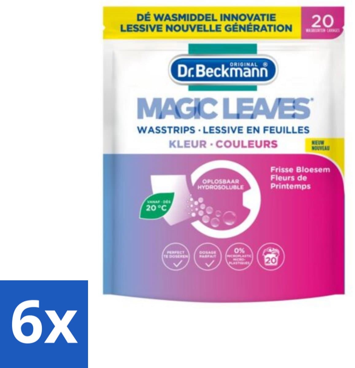 6 x Dr. Beckmann Wasmiddeldoekjes Kleur 20 stuks per verpakking - Wasstrips - Wasmiddel - Gekleurde Was - Frisse Geur - Milieuvriendelijk — afbeelding 1