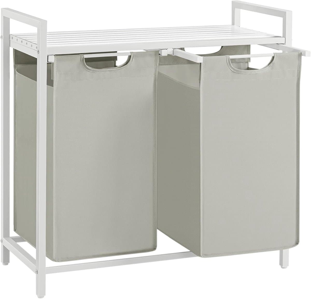 Wasmand 2 vakken – uitschuifbare wassorteerder met plank - 73 x 33 x 72 cm – metaal - wit — afbeelding 1