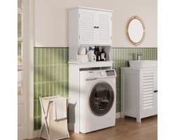 Xbro Wasmachine Kast met 2 Deuren – Badkamerkast met Verstelbare Planken – Voor Badkamer of Wasruimte – 65 x 22 x 163.5 cm – Wit — afbeelding 1