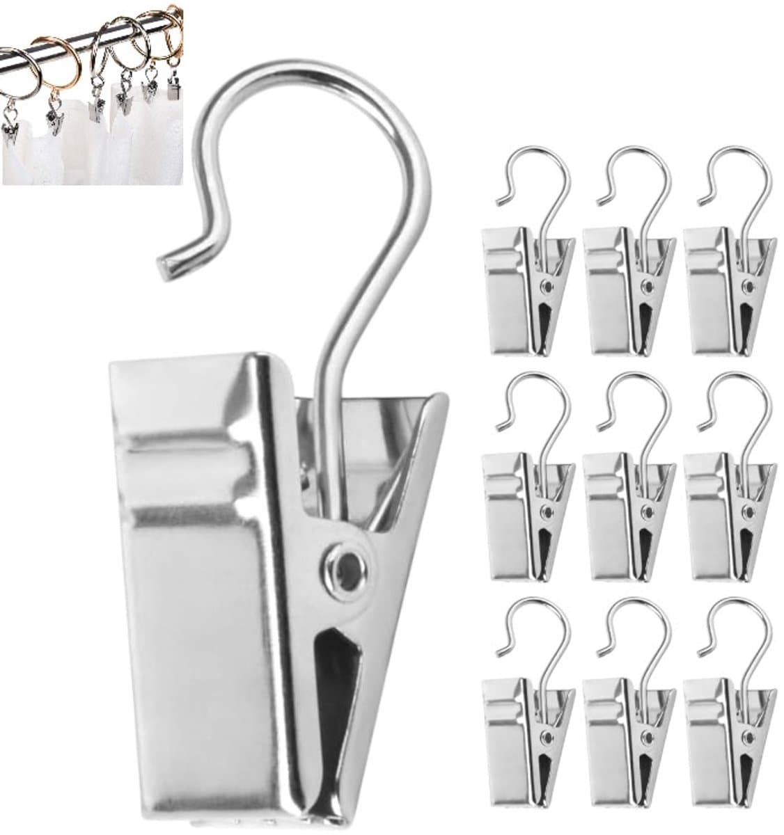 10 stuks - Gordijncliphaak - Gordijnhaken - Lengte 32 mm - Zilver - Gordijnclip met haak - Gordijnhaken Clips - gordijnhaken voor kabelklemmen - Clips met haken voor gordijnen - Voor Slaapkamer, Badkamer, Huisdecoratie — afbeelding 1