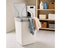 Motek® - Wasmand -Mono Vak met Touch Deksel - 40 L - wasmand met deksel - Wassorteerder - Grijs - Wit
