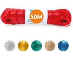 LaundrySpecialist Waslijn - Waslijndraad - Wasdraad - Waslijndraad met stalen kern - 50 meter met stalen kern - Rood
