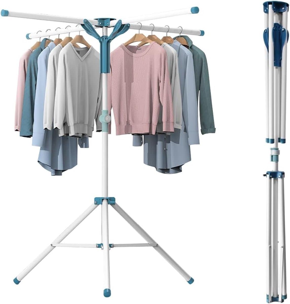 Droogrek met beugel, Y-type, blauw, Par 4 wasrek, kledingrek, kleerstandaard, hanger, kunststof en aluminiumlegeringen, inklapbaar, ruimtebesparend, voor binnen en buiten — afbeelding 1