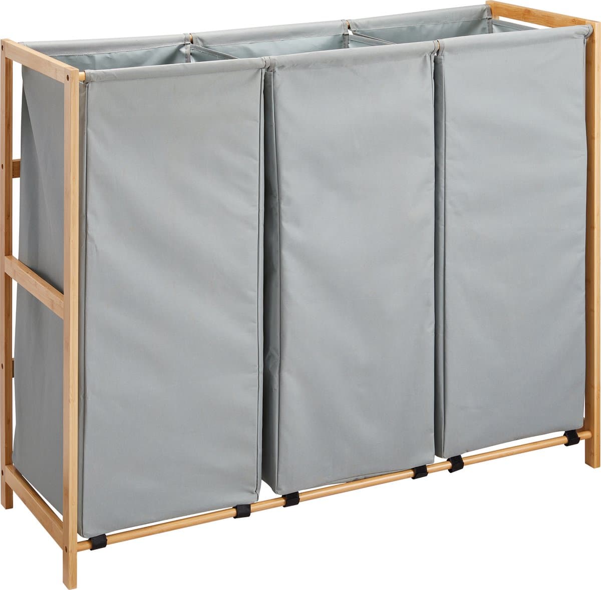 ACAZA Wasmand - Wassorteerder - Wasmand 3 vakken - Stof / Bamboe - Grijs — afbeelding 1