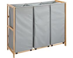 ACAZA Wasmand - Wassorteerder - Wasmand 3 vakken - Stof / Bamboe - Grijs