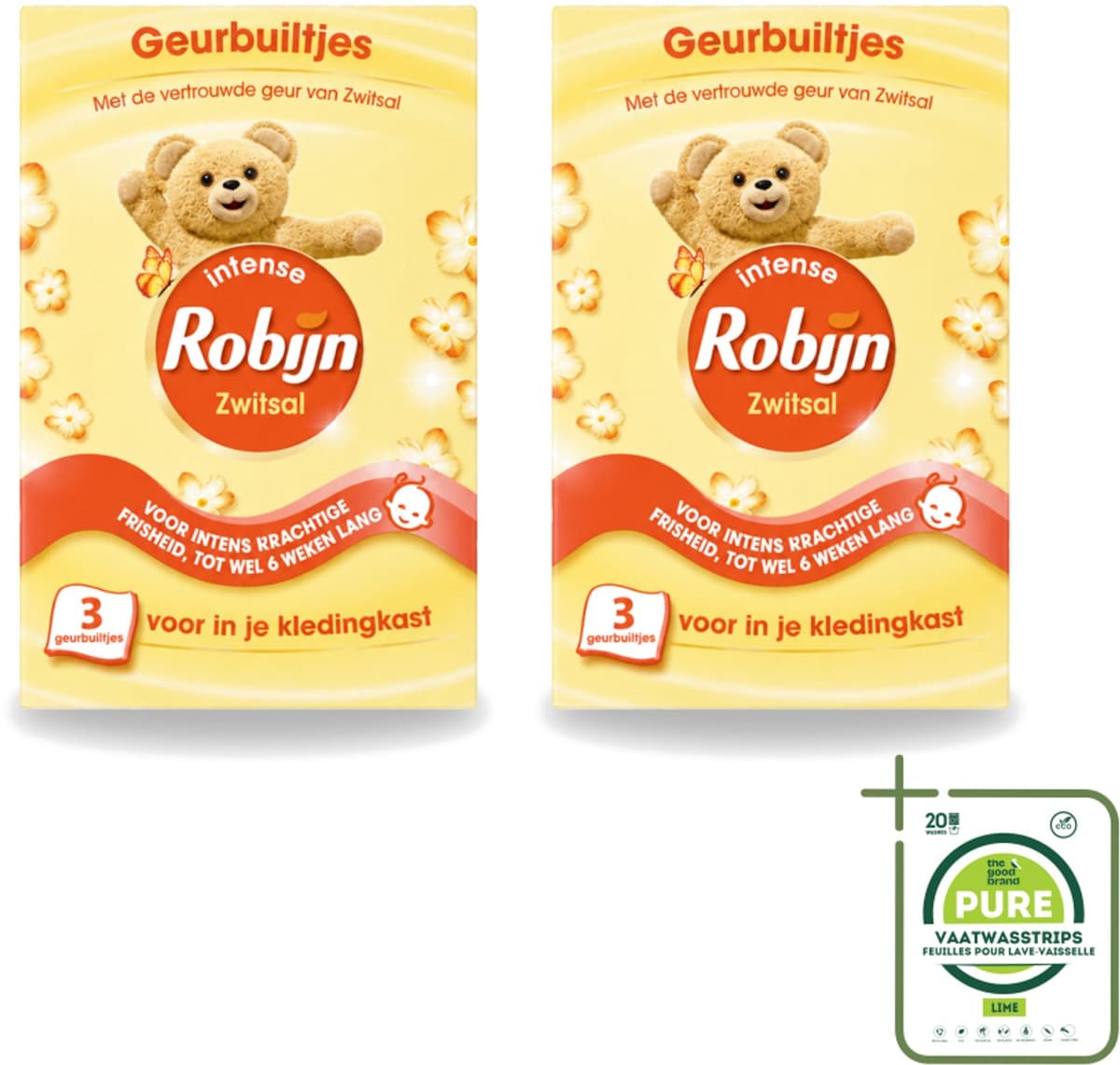 2 x Robijn - Zwitsal - Geurbuiltjes - Zachte Babygeur - Hypoallergeen - 3 Geurbuiltjes - Grootverpakking - Vaatwasstrips - Zwitsal Geur - Geurbuiltjes - Babygeur - Kledingkast - Lade — afbeelding 1