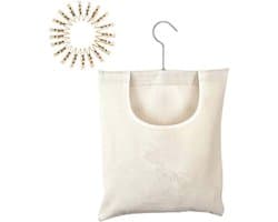 Wasknijpertas - Zak voor wasknijpers - Voor het opbergen van wasknijpers - 360 graden draaibare haak - 32 x 27 cm - Beige