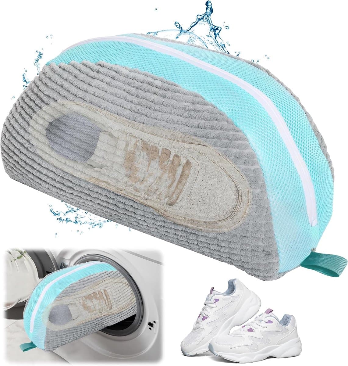 SnelShoppen - Schoenwaszak voor de wasmachine - Sneaker waszak - Herbruikbare schoentas met antislip rits - Voor alle types schoenen - Sector grijs — afbeelding 1
