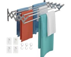 Ploutos® Wanddroogrek Inklapbaar - Wanddroogrek - Handdoekenrek Voor Aan De Muur - Grijs - 10cm x 18cm x 80cm